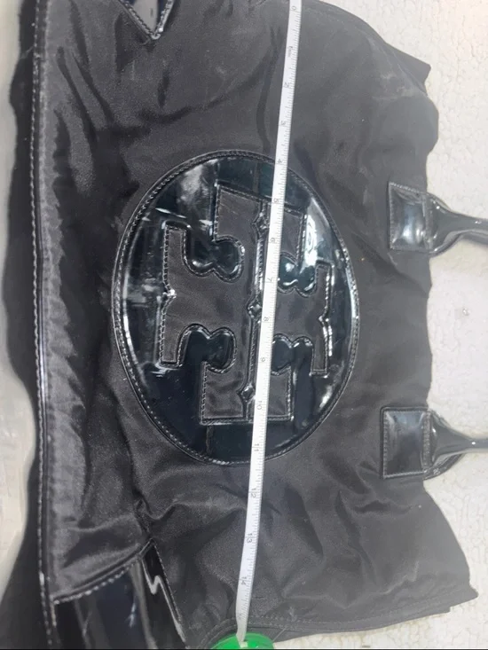 Tory Burch Black Nylon Tote with Patent Logo - Picture 4 of 5